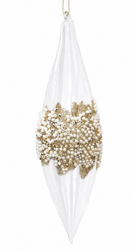 Picture of Glass Bauble Champagne/ Beaded Droplet 22cm approx x 6